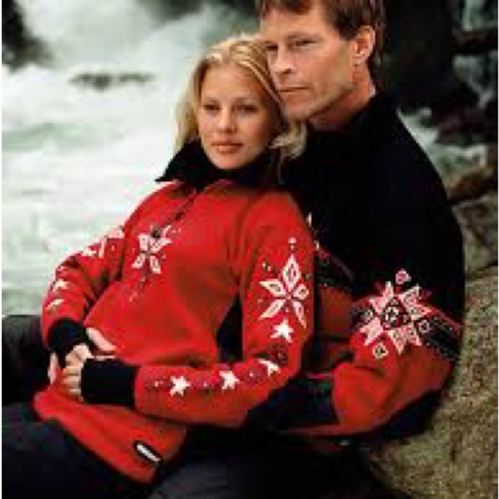 Woman Red and Gray Dale of Norway Snowflake Sweater